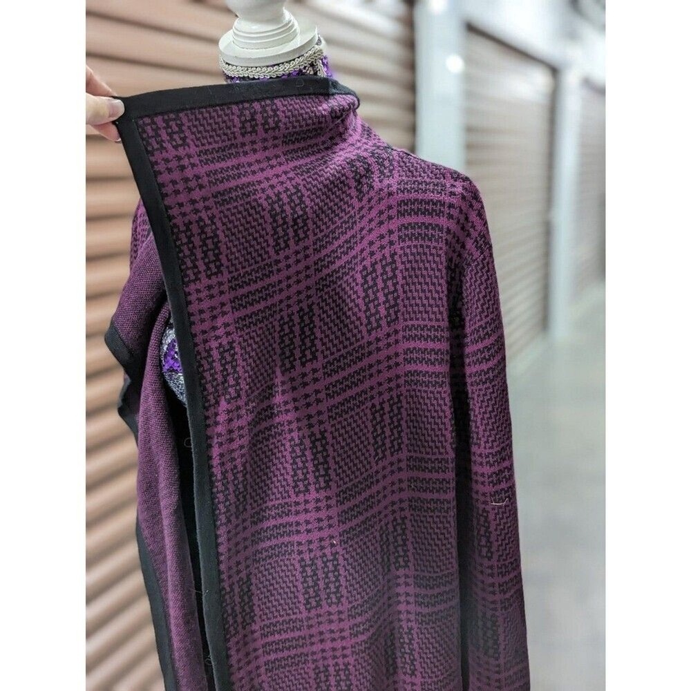 Purple & Black Houndstooth Collared Cardigan Sweater with Belt Quiet Luxury XL - Picture 4 of 9